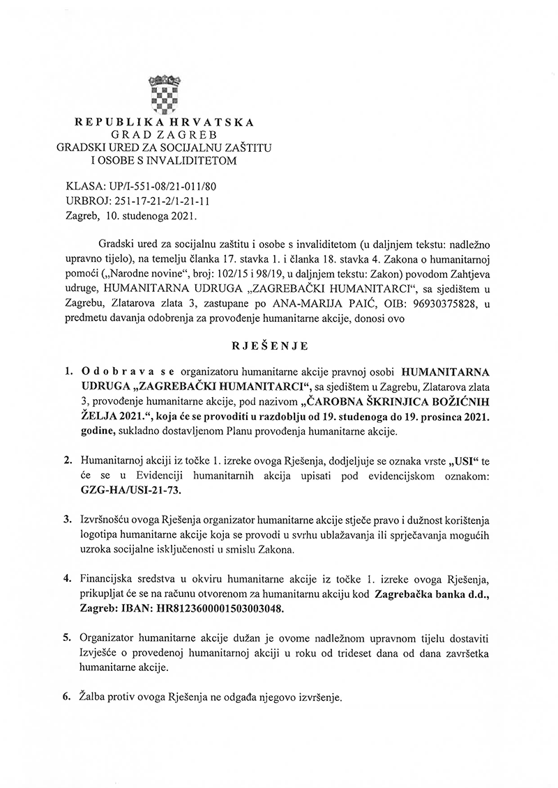 AKCIJA „BOŽIĆNA ŠKRINJICA ZAGREBAČKIH HUMANITARACA“